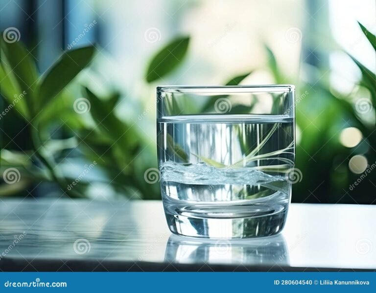agua pura en un vaso sobre mesa
