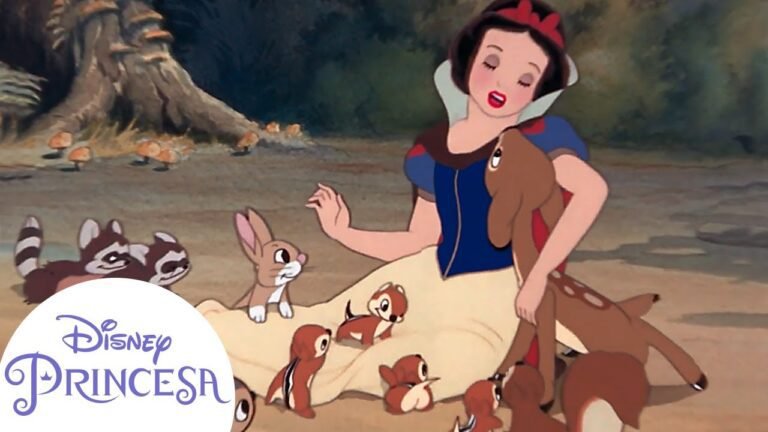 blancanieves en el bosque con animales
