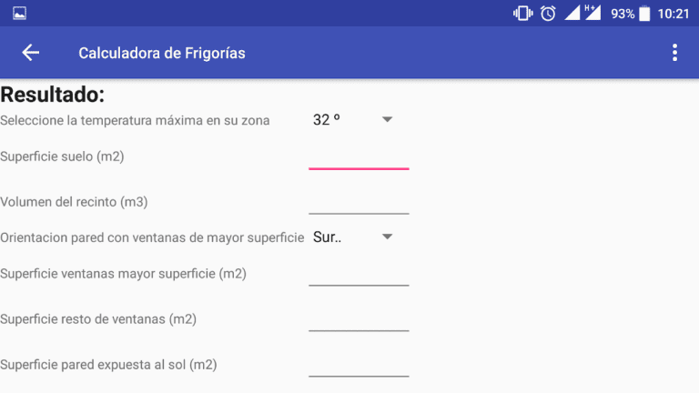 calculadora de frigorias en accion