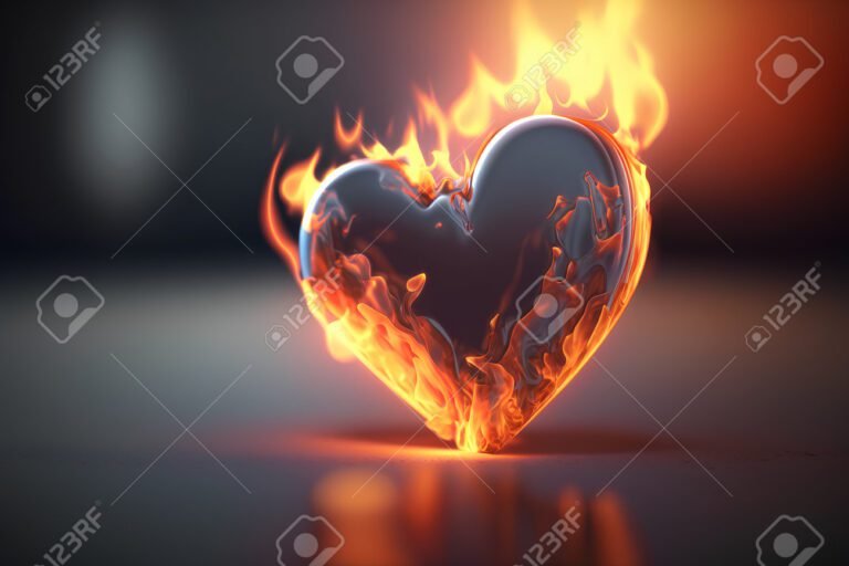 corazon ardiente en un fondo romantico