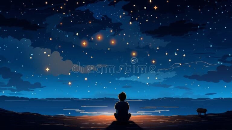 corazon solitario bajo un cielo estrellado