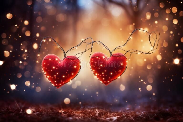corazones entrelazados con fondo romantico
