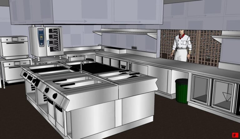 diseno de cocina y restaurante en plano