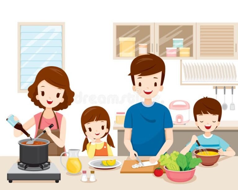Cómo crear una receta para una familia feliz en casa 1 familia cocinando junta en la cocina