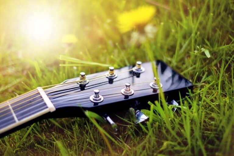 guitarra acustica sobre un fondo natural