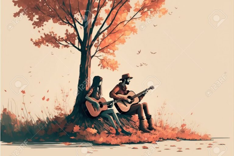 guitarrista tocando bajo un arbol