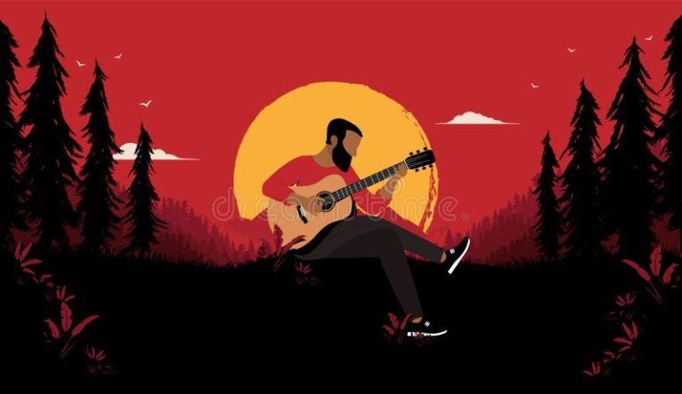 Cómo tocar los acordes del Himno de mi Corazón en guitarra 9 guitarrista tocando en un paisaje natural