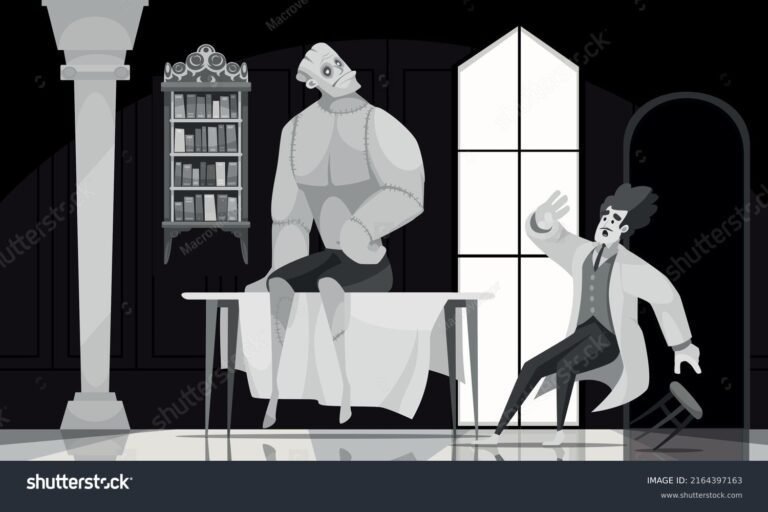 ilustracion de frankenstein en su laboratorio