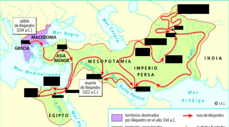 mapa antiguo de las conquistas de alejandro magno