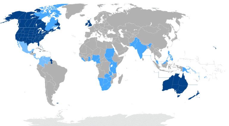 En qué países del mundo se habla inglés como lengua principal 25 mapa del mundo con paises de habla inglesa