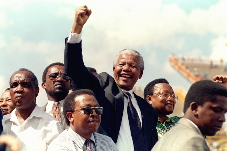 nelson mandela levantando el puno en protesta