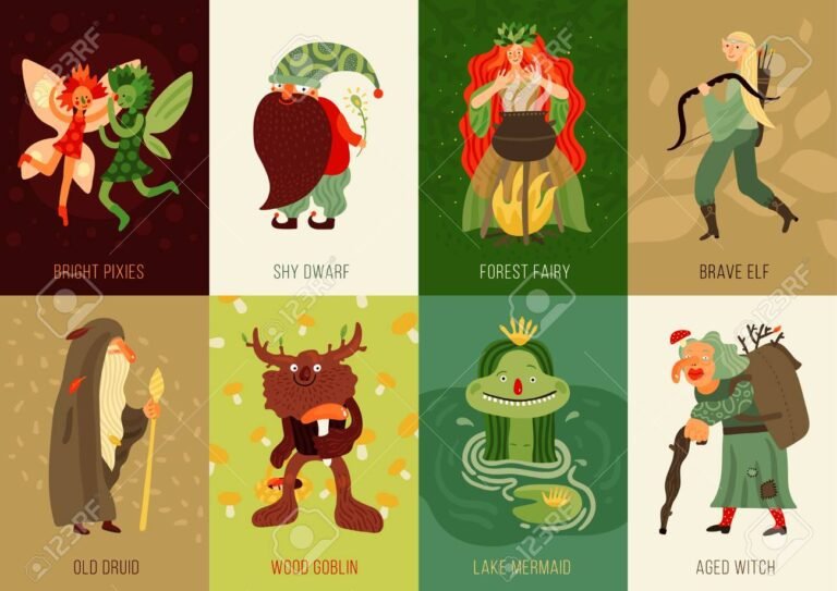 Quiénes son los personajes principales de El enanito y las siete Blancanieves 1 personajes de cuento de hadas en bosque