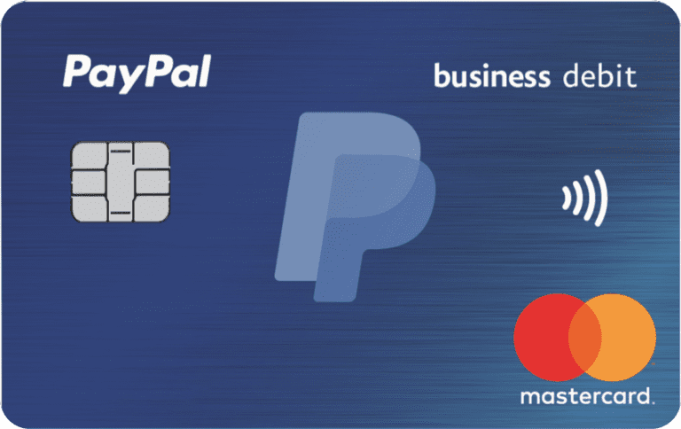 tarjeta de debito y logo de paypal
