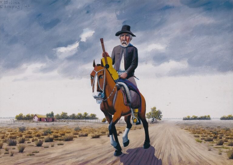 Qué temas principales aborda la primera parte de El Martín Fierro 21 un gaucho con su guitarra en el campo