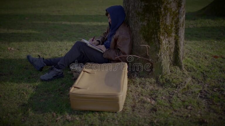 un hombre reflexionando bajo un arbol