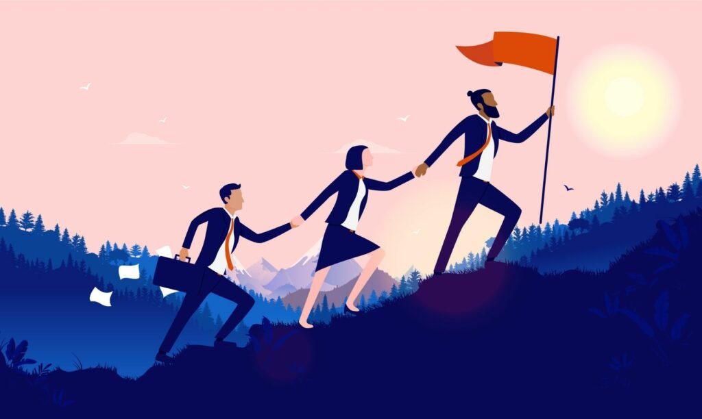 un lider guiando a su equipo