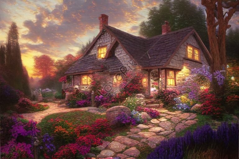 una casa acogedora al atardecer